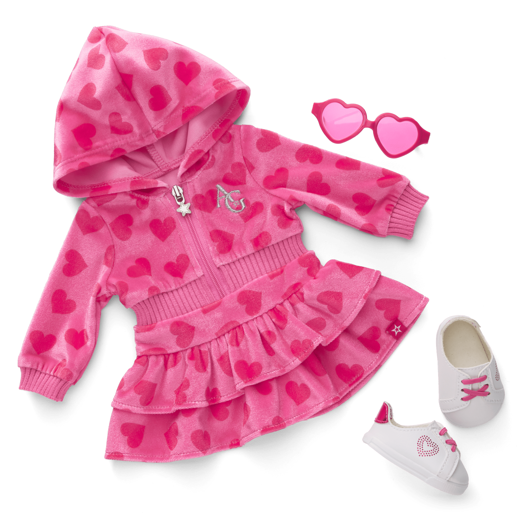 Pink Hearts Hoodie Dress for Girls & 18-inch Dolls - Image 14