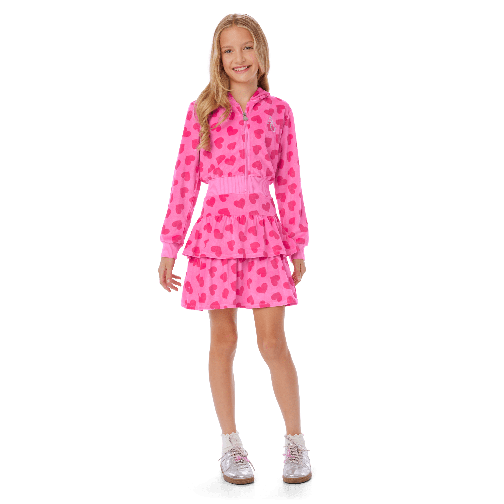 Pink Hearts Hoodie Dress for Girls & 18-inch Dolls - Image 15