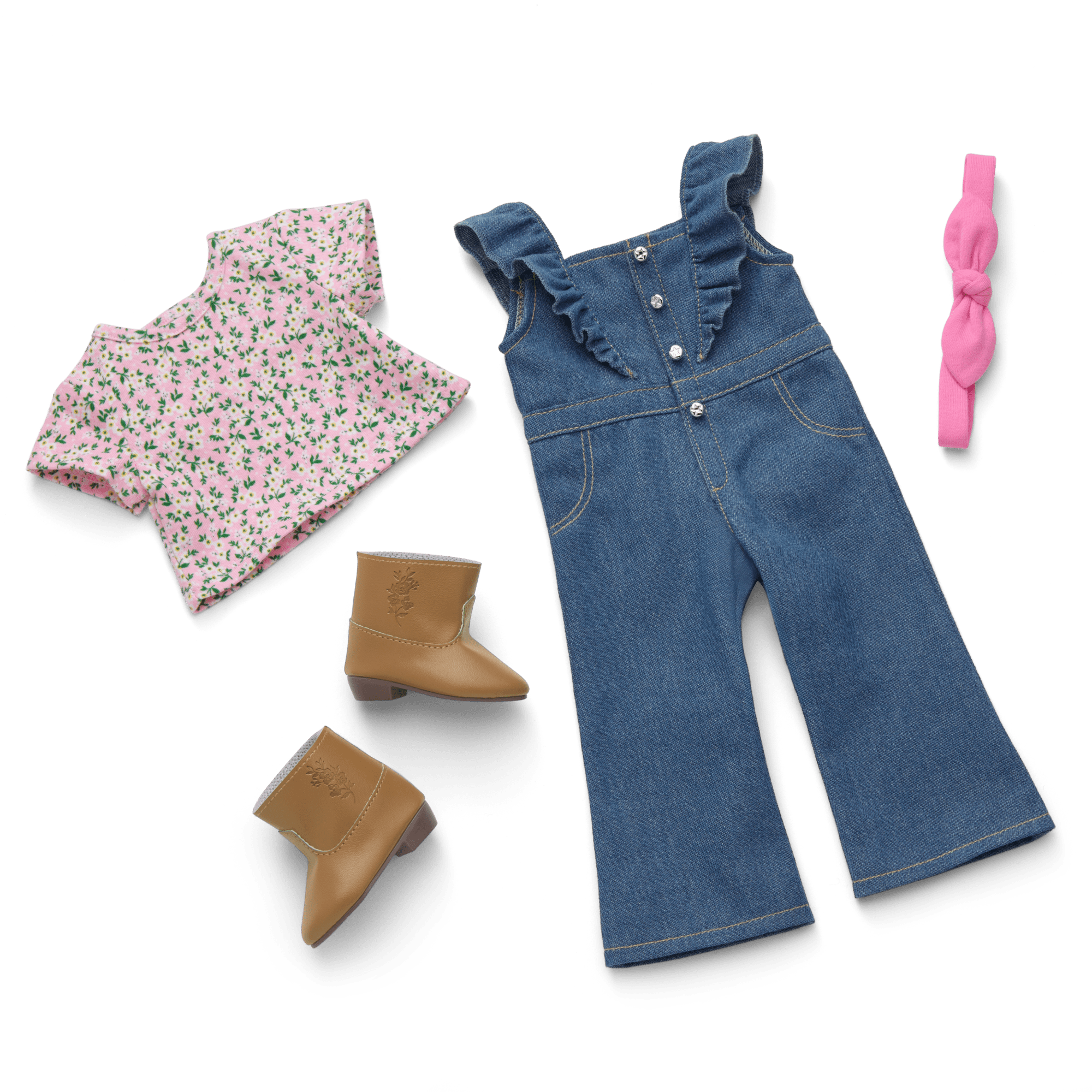 Chestnut Charm Horse & Western Flowers Denim Jumpsuit for 18-inch Dolls - Image 9